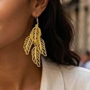 Gold Tiered Leaf Filigree Drop Earrings New Enchanted Forest Boutique Dangle